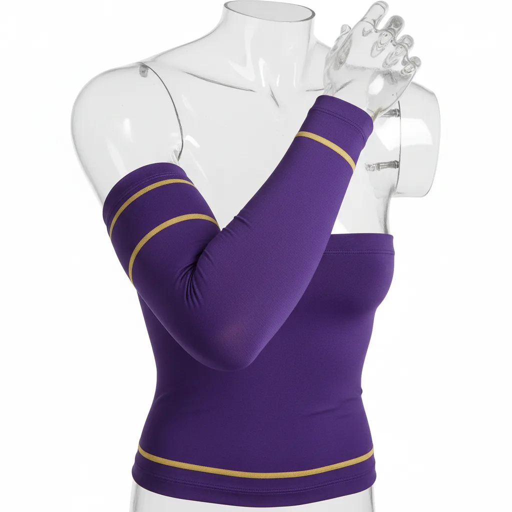 Front view of custom baseball arm sleeve in 4-way-stretch poly-spandex compression knit with UPF sun protection and sublimated team color from Empire Five Athletics