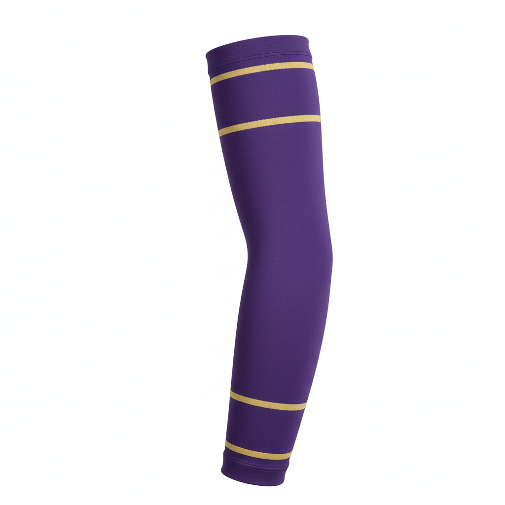 Side view of custom baseball arm sleeve showing the 4-way-stretch compression fit and sublimated team graphics