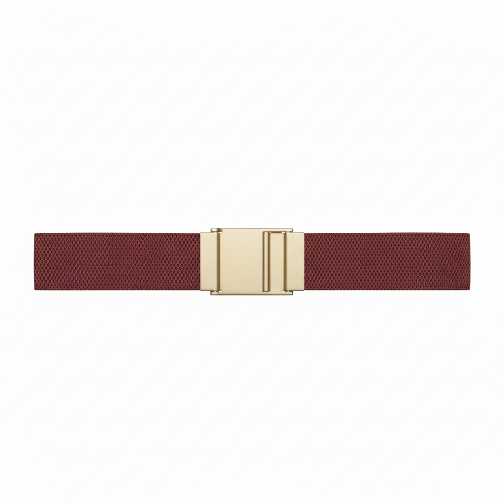 Side view of custom baseball belt showing the metal buckle and sublimated stripe option