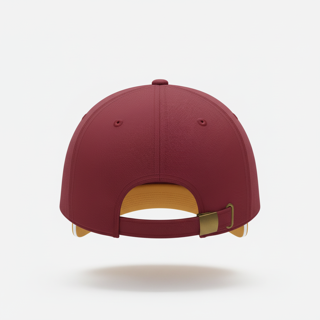 Back view of custom baseball cap showing the adjustable closure and back embroidery zone