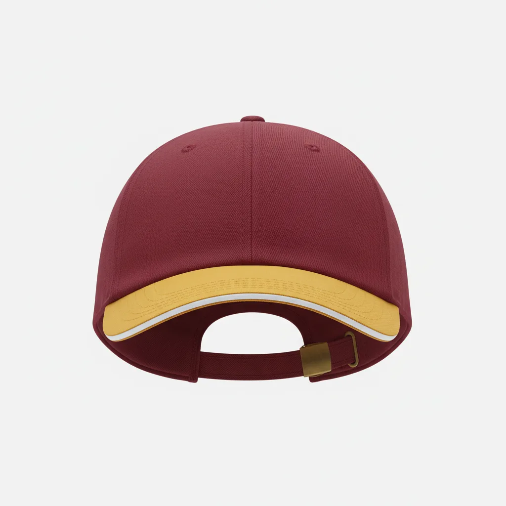 Front view of custom baseball cap in 6-panel structured poly-cotton twill with an embroidered team logo from Empire Five Athletics