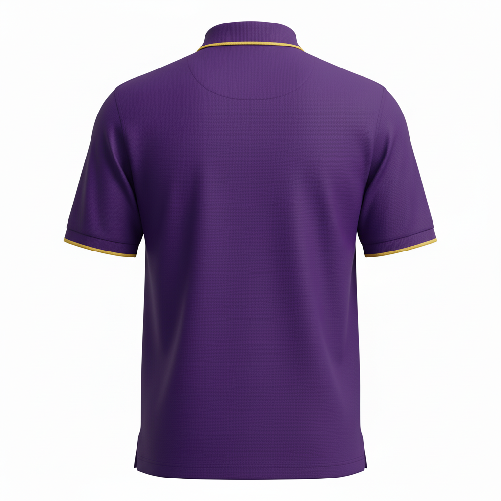 Back view of custom baseball coaches polo showing the upper-back team name placement