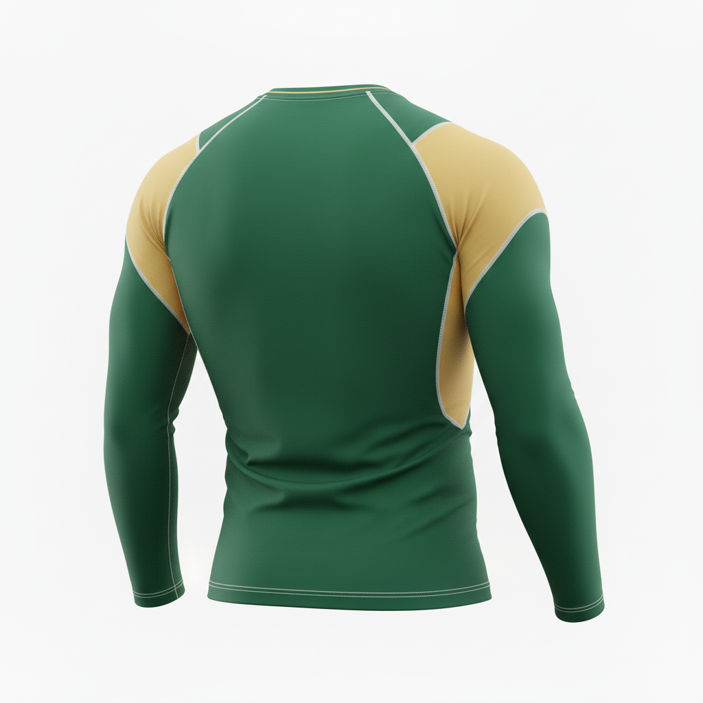 Back view of custom baseball compression shirt showing the snug compression fit and flatlock seam construction
