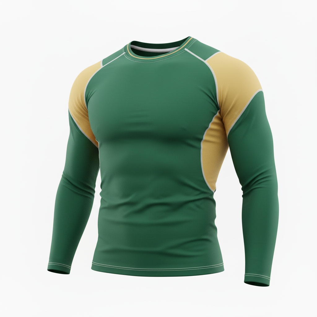 Front view of custom baseball compression shirt in 200 GSM 4-way-stretch poly-spandex with snug base-layer fit and sublimated team color from Empire Five Athletics