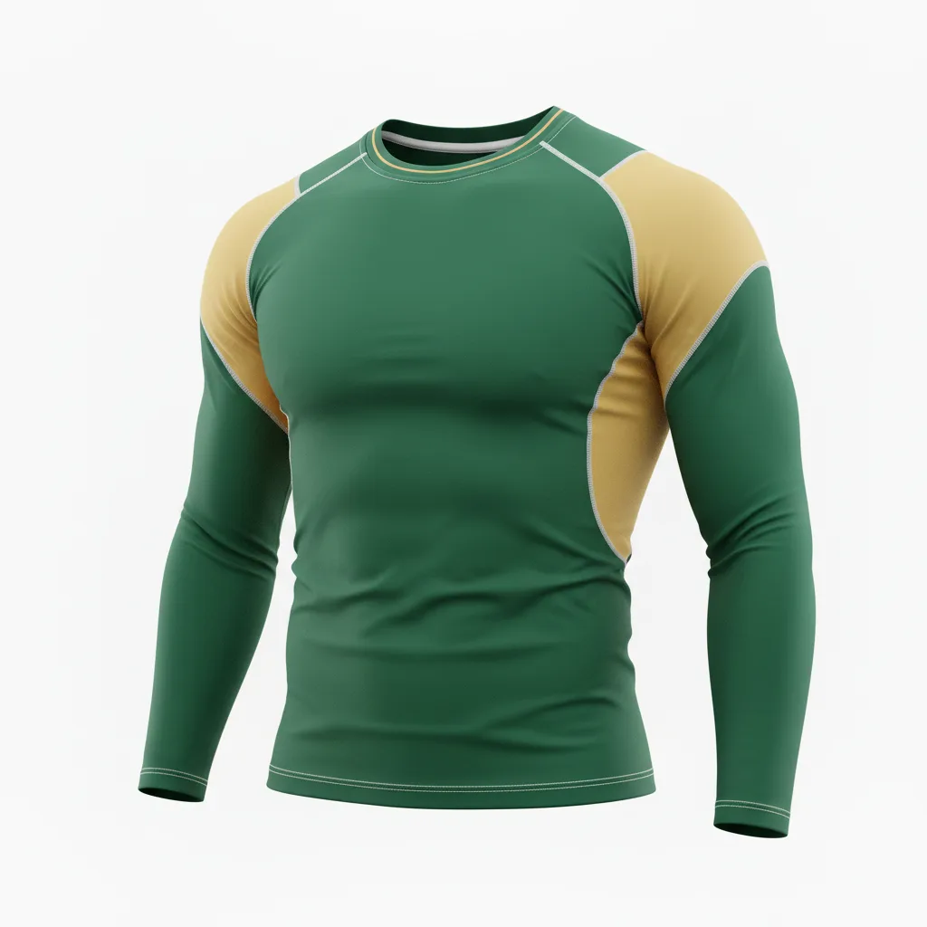 Front view of custom baseball compression shirt in 200 GSM 4-way-stretch poly-spandex with snug base-layer fit and sublimated team color from Empire Five Athletics