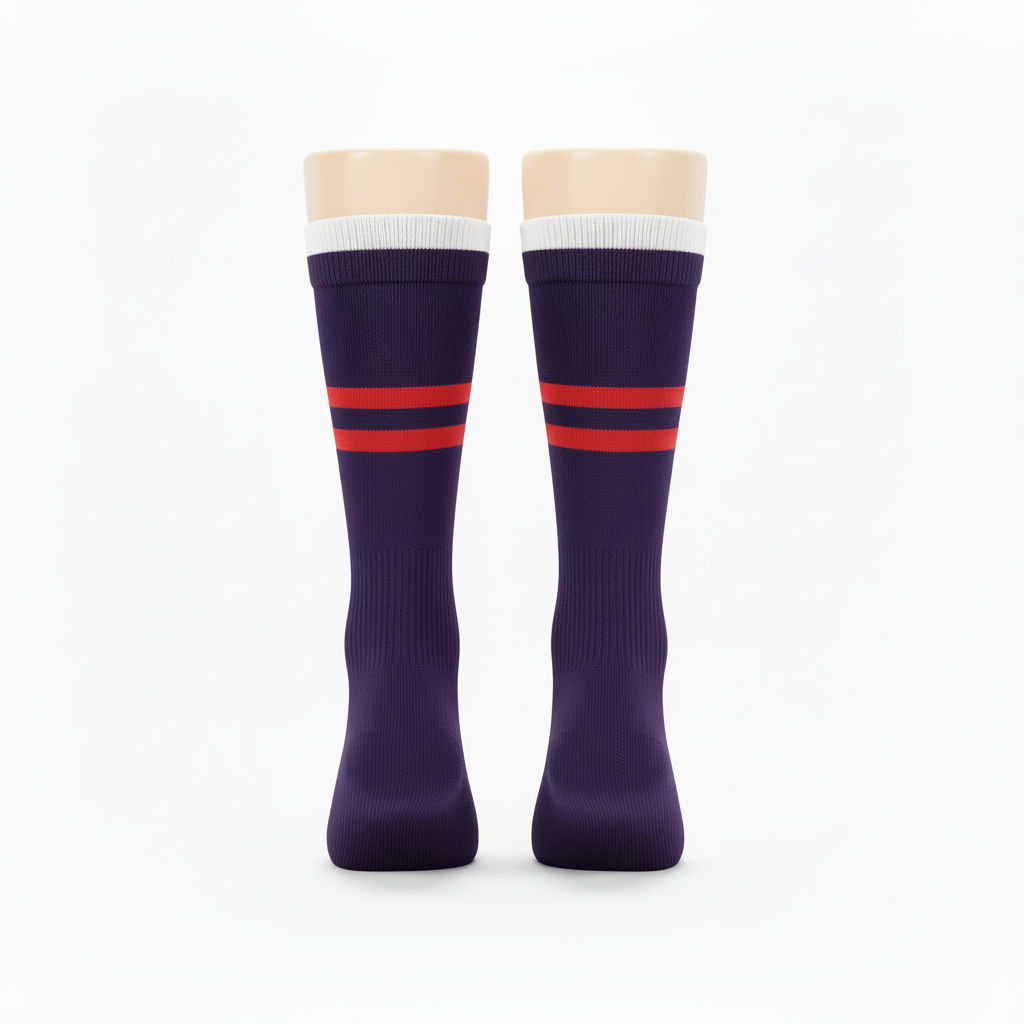 Side view of custom baseball crew socks showing the yarn-dyed pattern and reinforced foot-bed
