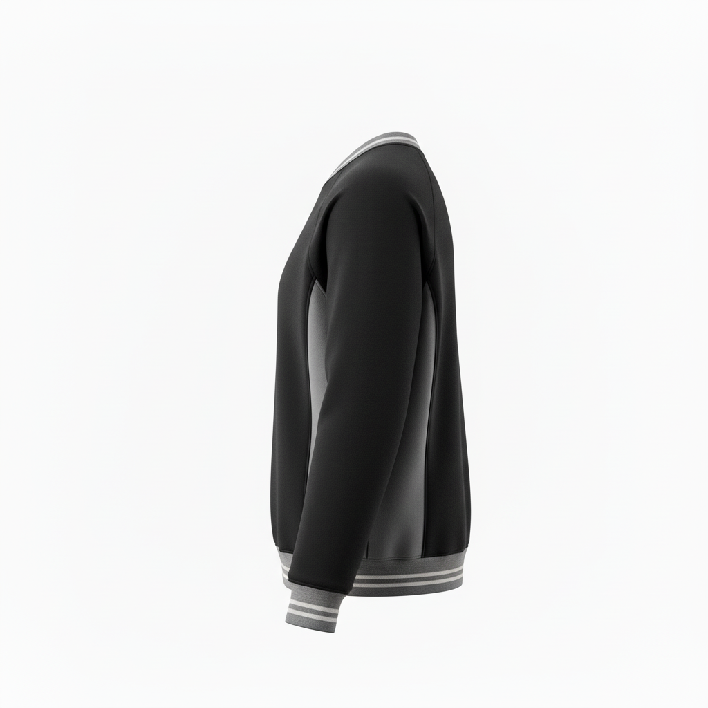 Side view of custom baseball fleece pullover showing the quarter-zip neck and stand collar