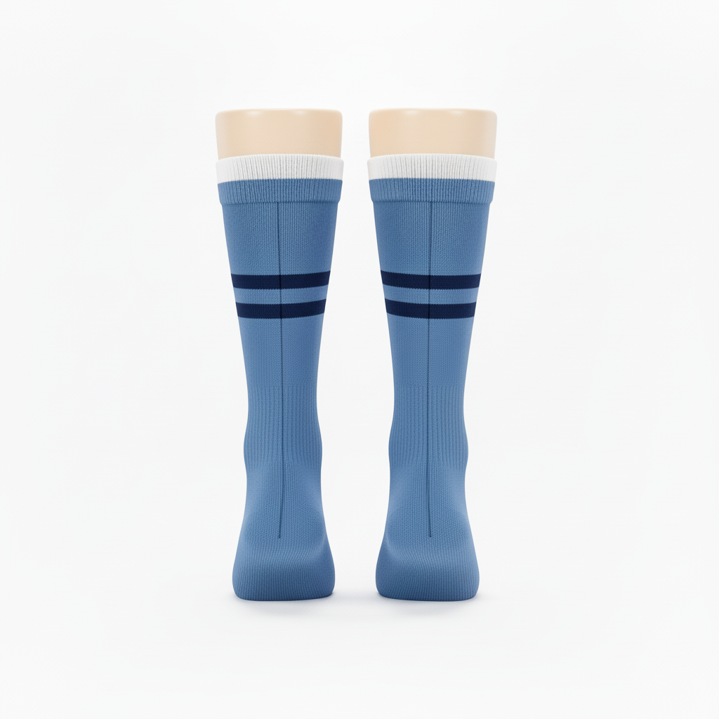 Back view of custom baseball knee-high socks showing the knit cuff band and over-the-calf height