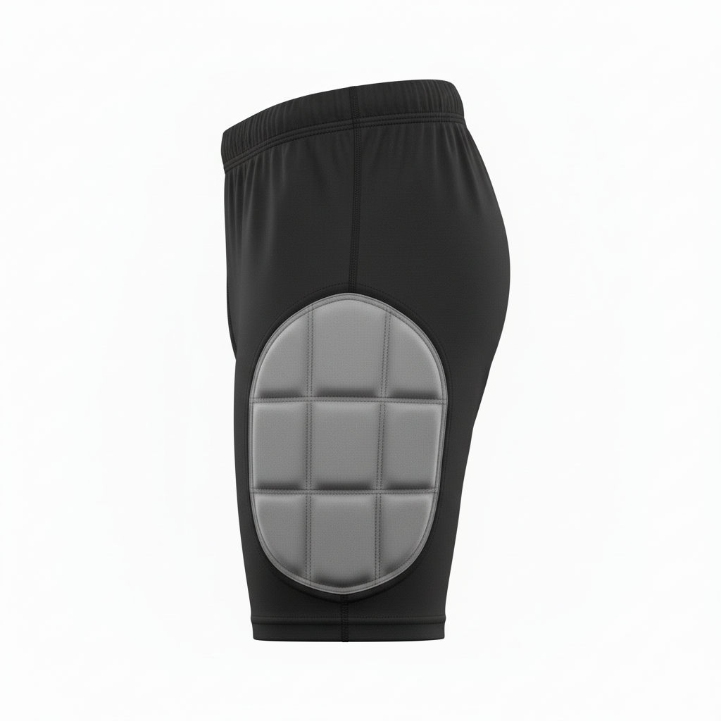Side view of custom baseball sliding shorts showing the mid-thigh length and sewn-in hip pad panel