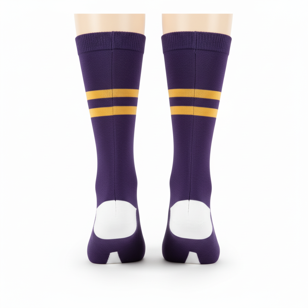 Back view of custom baseball stirrup socks showing the footless loop and under-foot strap