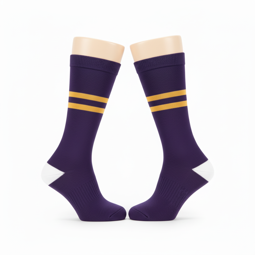 Side view of custom baseball stirrup socks showing the throwback band and stirrup gap over the sanitary sock