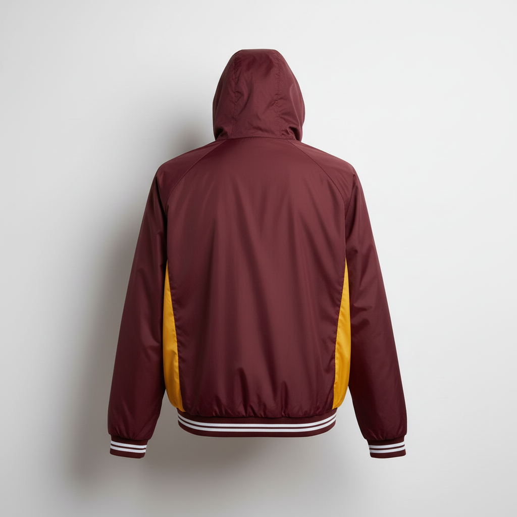 Back view of custom baseball windbreaker showing the full-panel sublimation area for a team mark on the lightweight wind shell