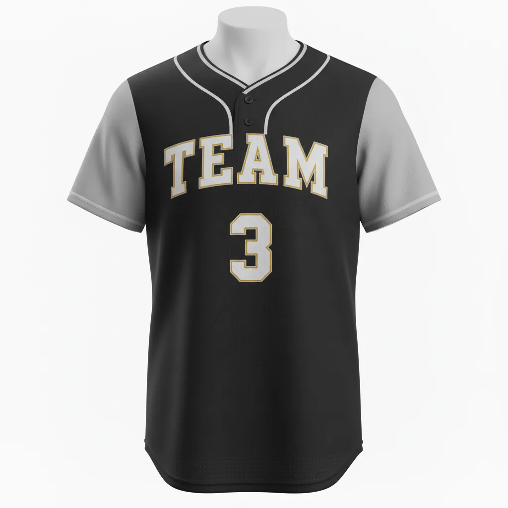 Front view of custom crew-neck baseball jersey, a plain pullover cut with no buttons in 200 GSM polyester double-knit from Empire Five Athletics
