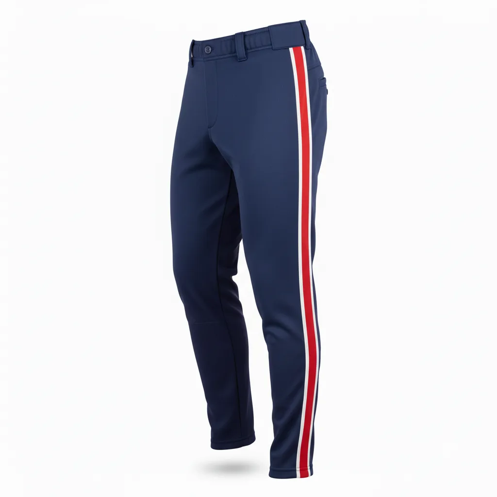 Front view of custom elastic-bottom baseball pants in 240 GSM polyester double-knit with a cuffed ankle from Empire Five Athletics