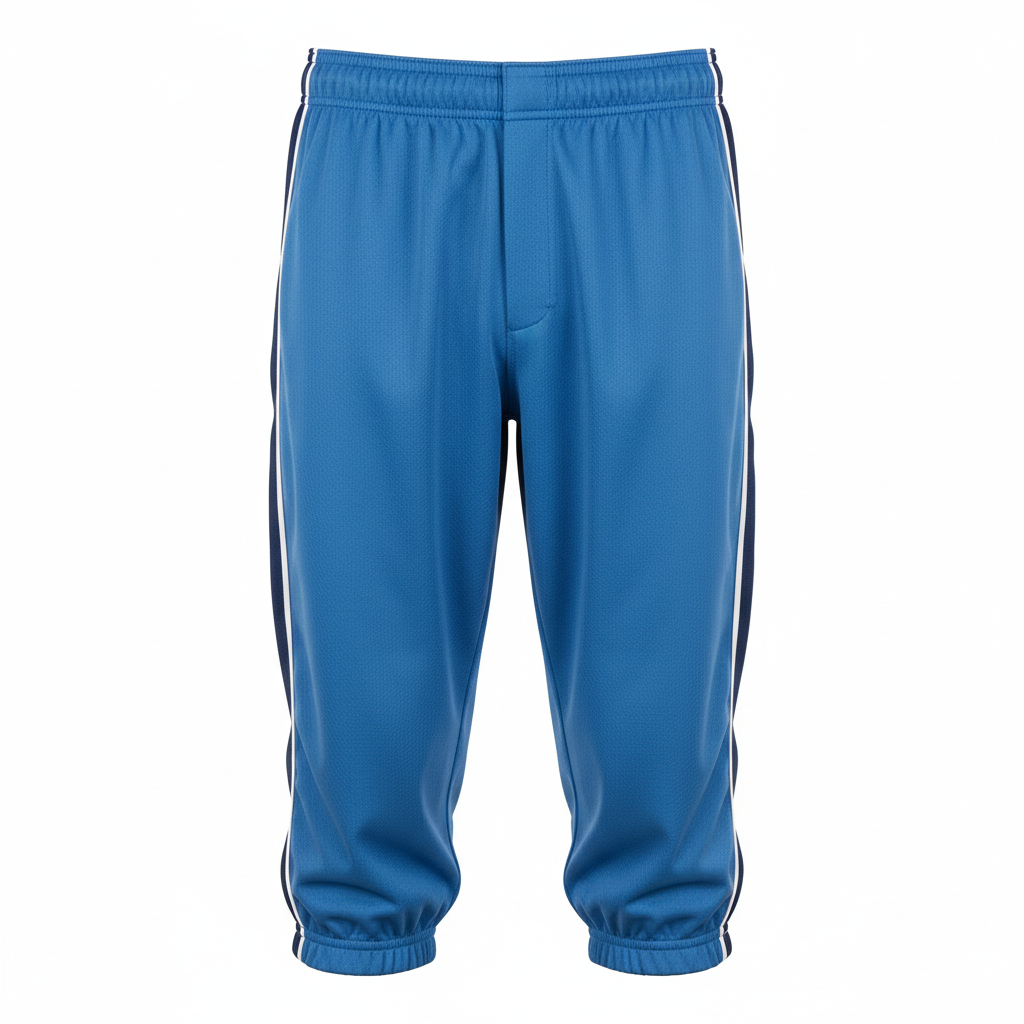 Front view of custom knicker baseball pants in 240 GSM polyester double-knit ending below the knee from Empire Five Athletics