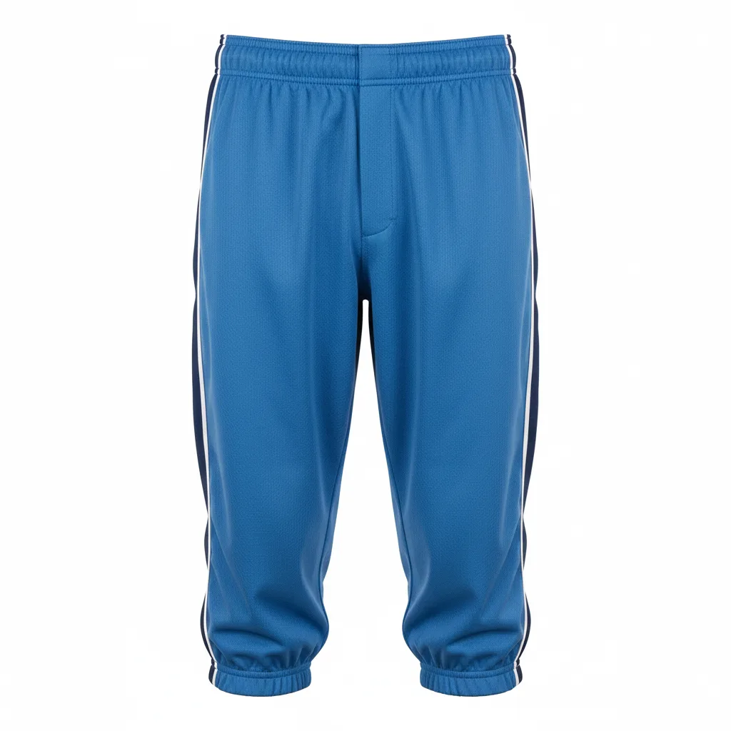 Front view of custom knicker baseball pants in 240 GSM polyester double-knit ending below the knee from Empire Five Athletics