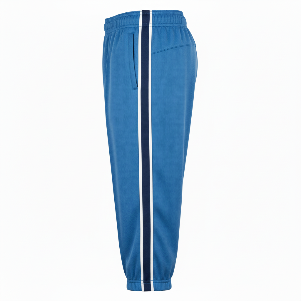 Side view of custom knicker baseball pants showing the below-knee banded closure worn with stirrup socks