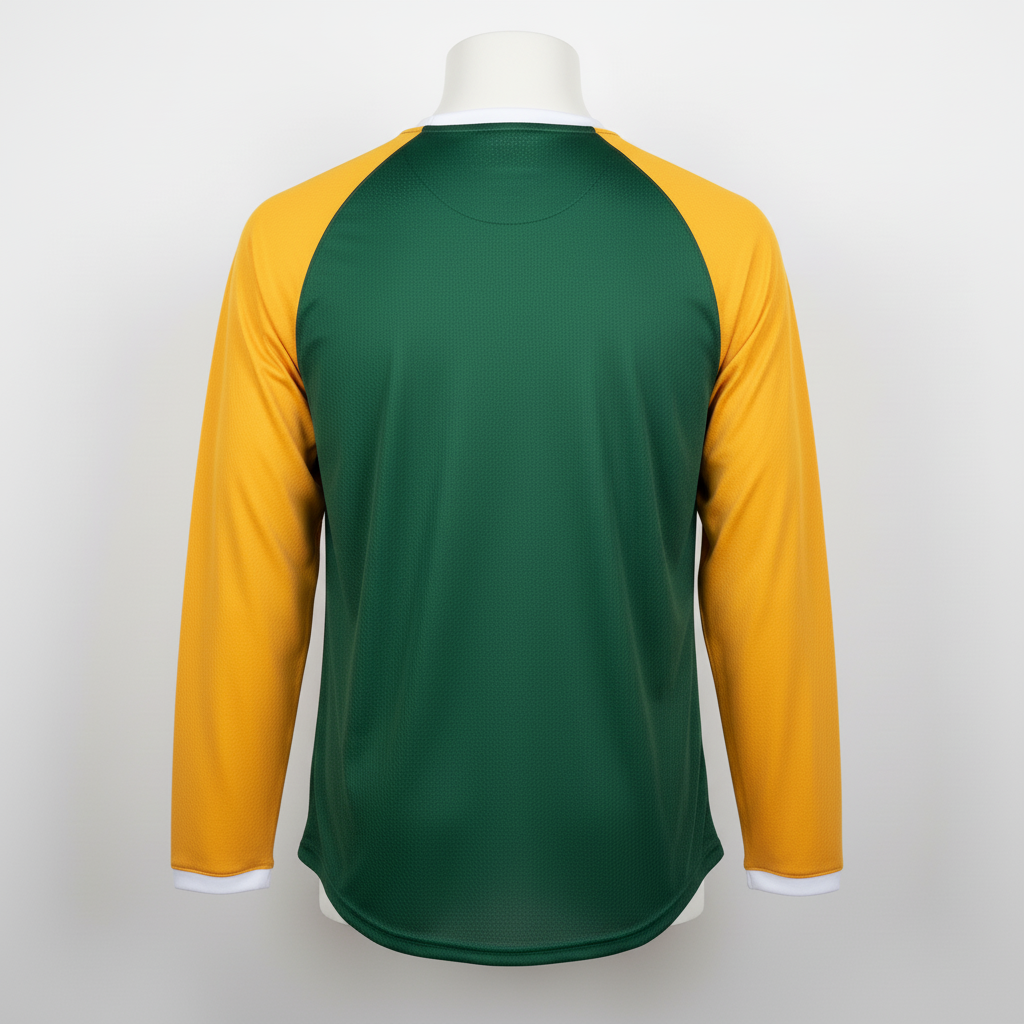 Back view of custom long-sleeve baseball performance tee showing the relaxed crew-neck fit and full sublimation
