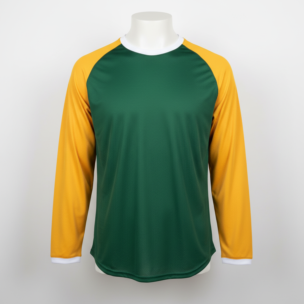 Front view of custom long-sleeve baseball performance tee in 150 GSM performance polyester with a relaxed fit and sublimated team design from Empire Five Athletics