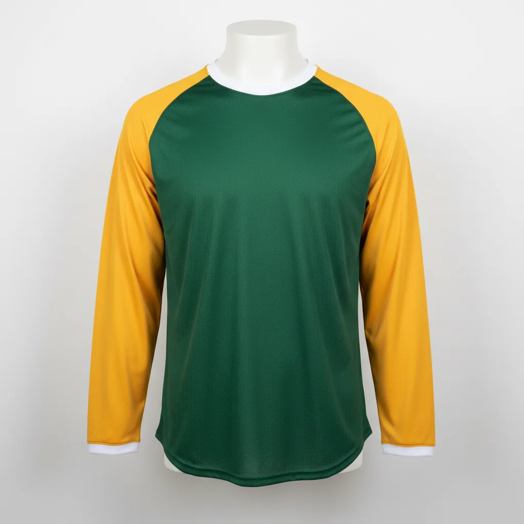Front view of custom long-sleeve baseball performance tee in 150 GSM performance polyester with a relaxed fit and sublimated team design from Empire Five Athletics