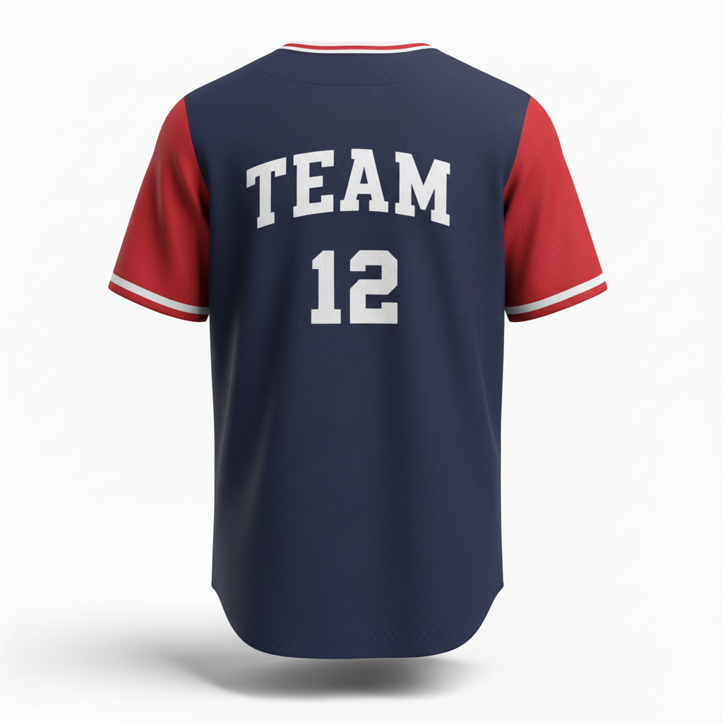 Back view of custom mesh baseball jersey showing the player name arched above a large back number