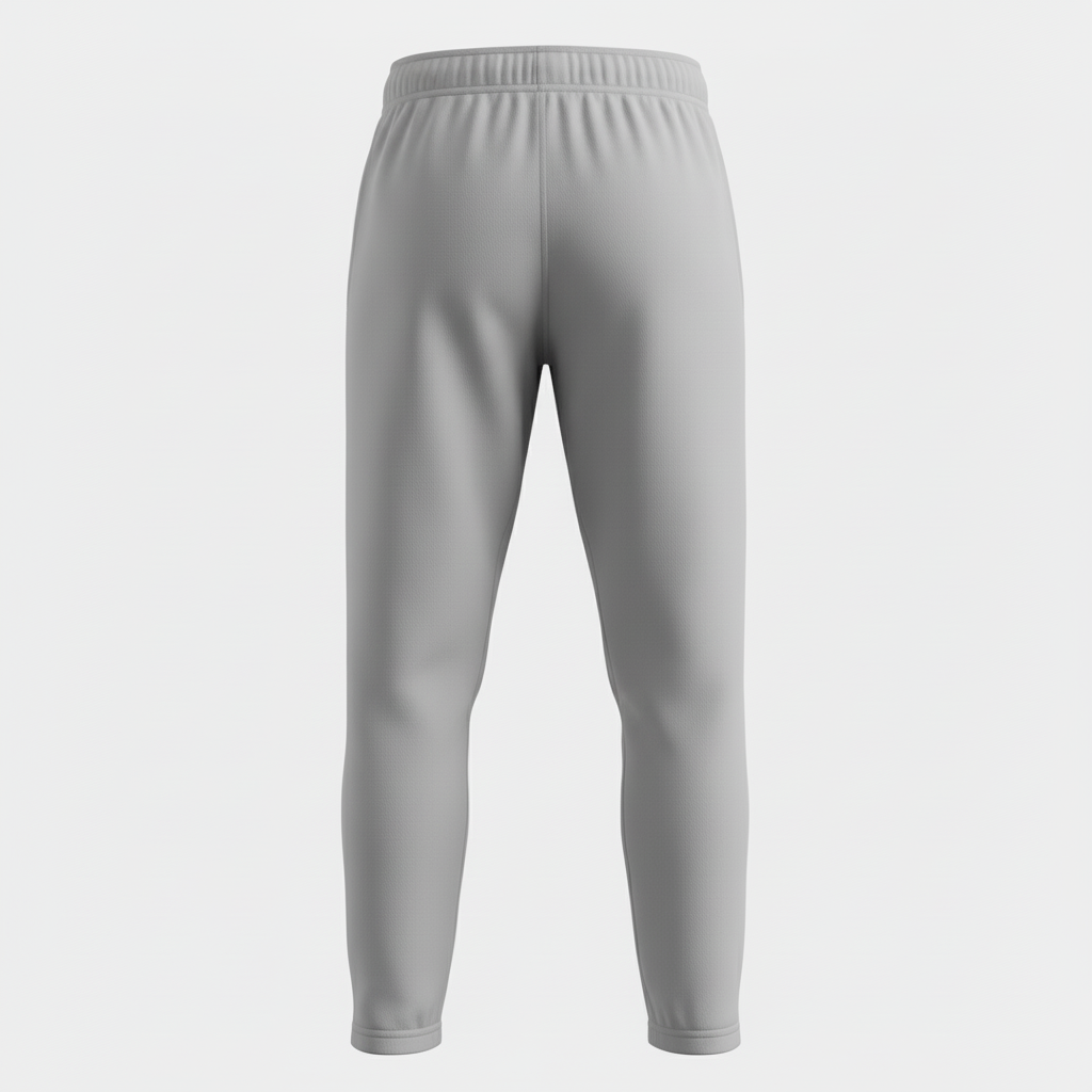 Back view of custom solid baseball pants showing the belt-loop waistband and clean single-color leg