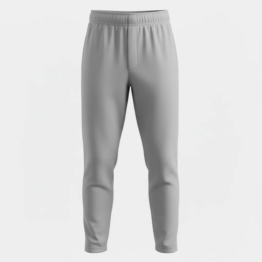 Front view of custom solid baseball pants in clean single-color 240 GSM polyester double-knit with a belt-loop waistband from Empire Five Athletics