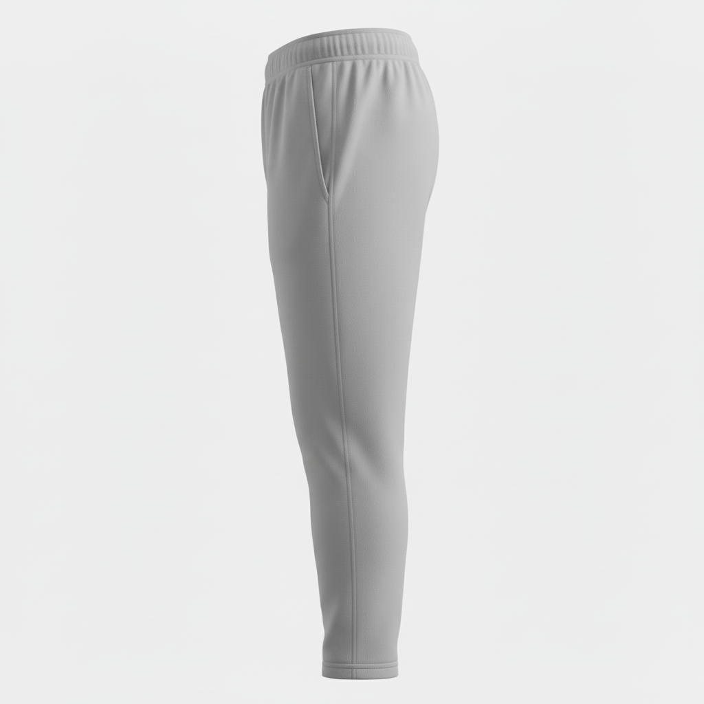 Side view of custom solid baseball pants showing the clean outer leg seam with no piping
