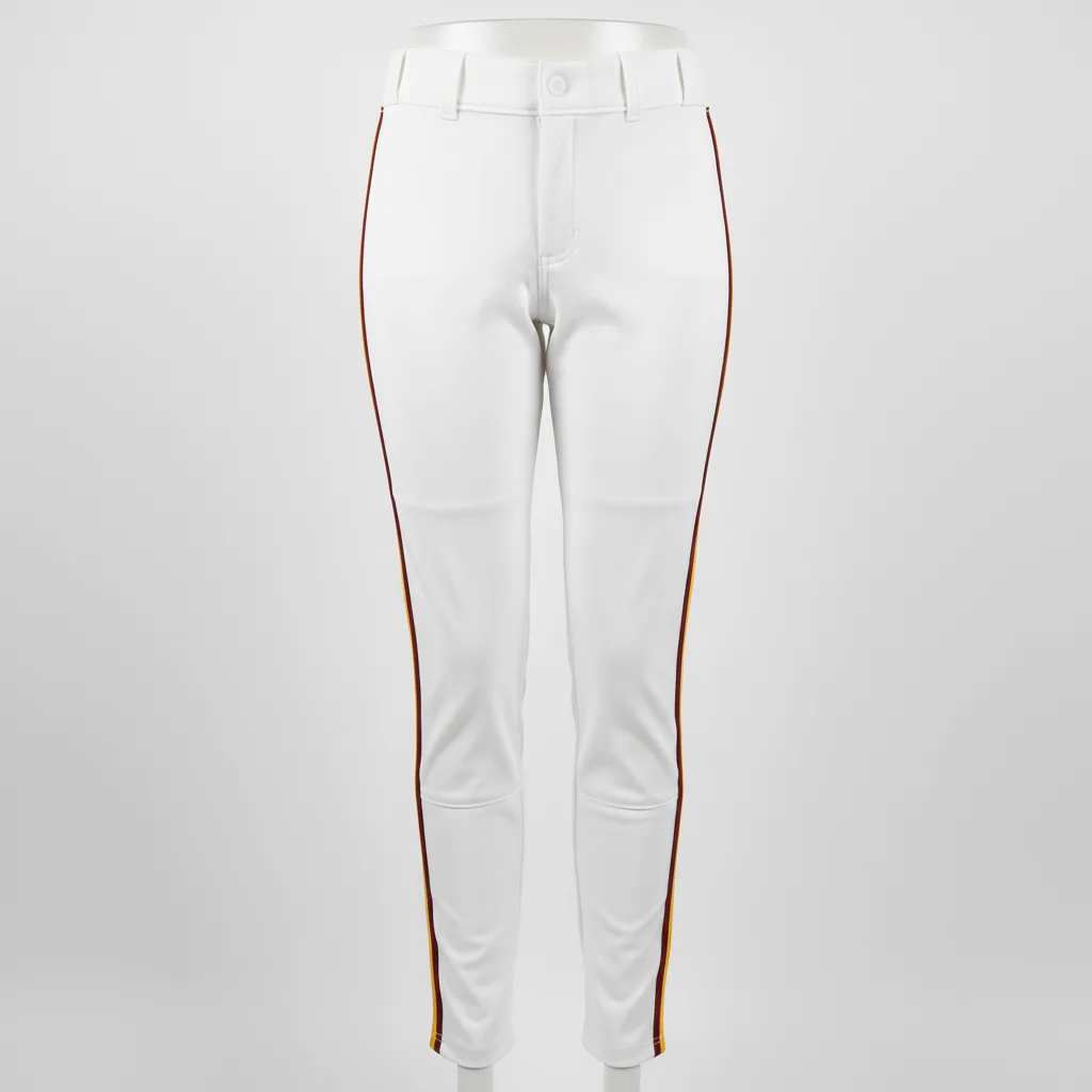 Front view of custom women's fitted baseball pants in 240 GSM polyester double-knit on a women's-contoured pattern from Empire Five Athletics