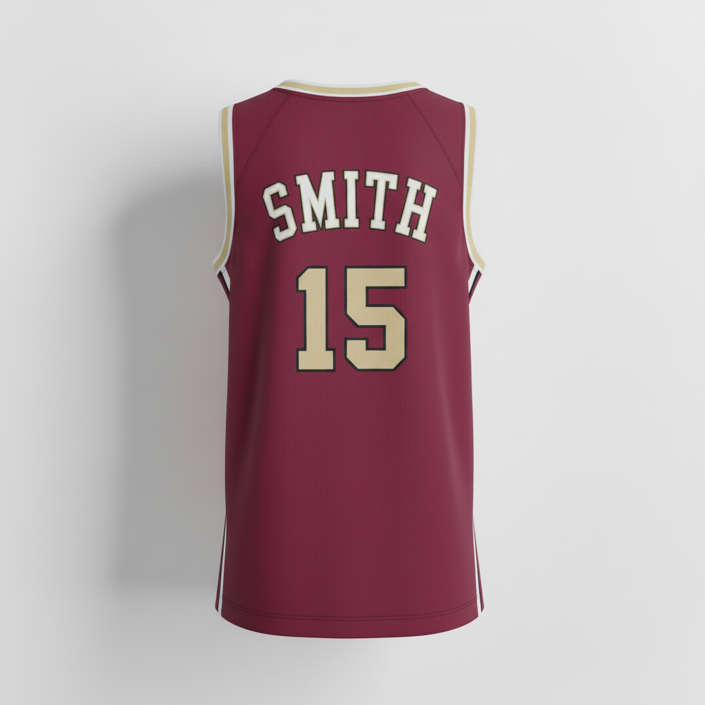 Back view of custom athletic-cut basketball jersey showing the player name and number