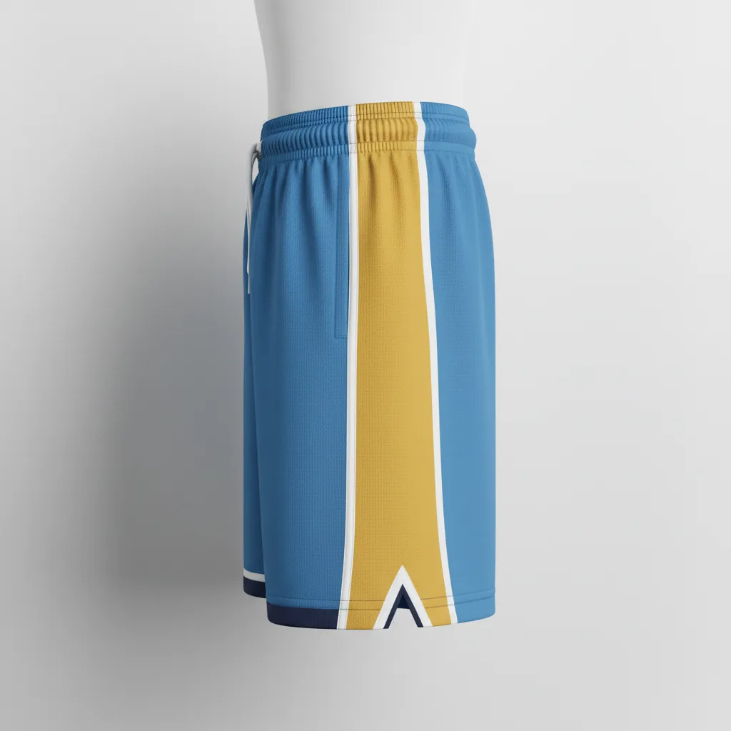 Front view of custom B-Core performance basketball shorts in lightweight 150 GSM wicking poly with sublimated team colors from Empire Five Athletics