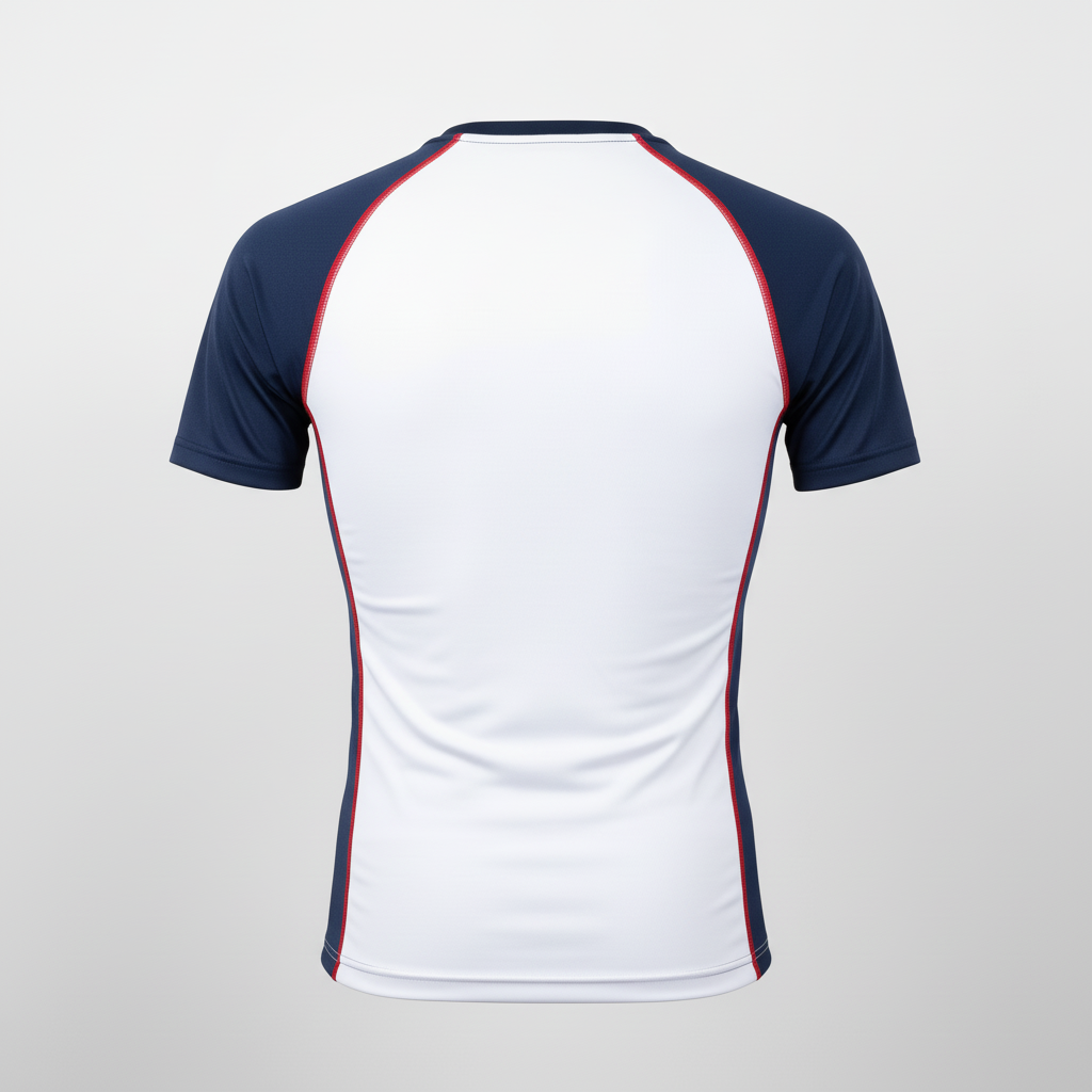 Back view of custom basketball compression shirt showing the flatlock seams
