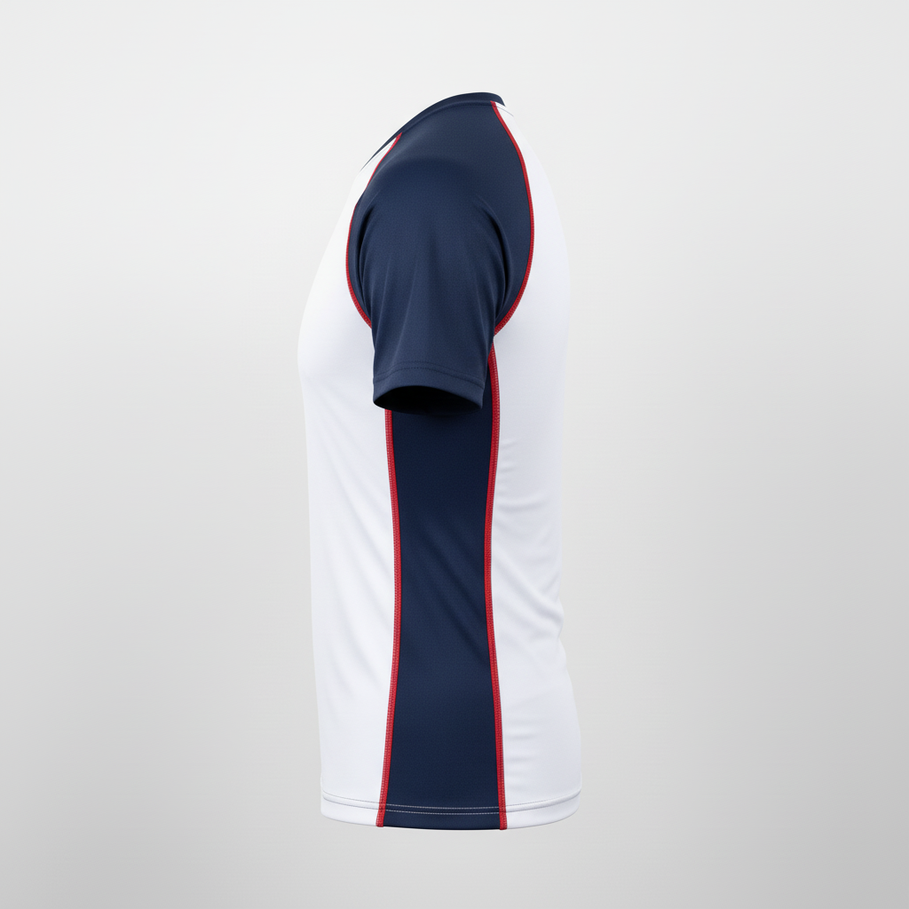Side view of custom basketball compression shirt showing the four-way-stretch fit
