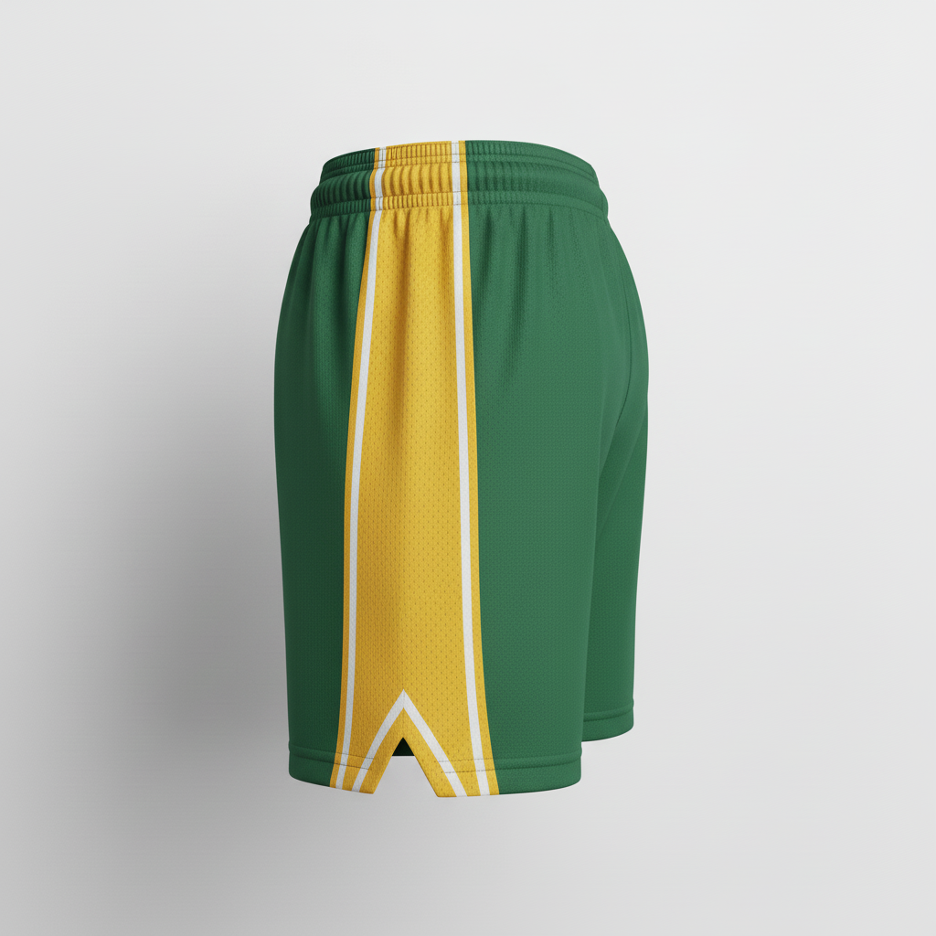 Side view of custom 3-inch basketball compression shorts showing the short four-way-stretch cut
