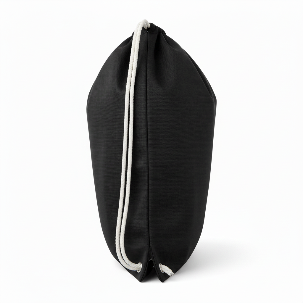 Side view of custom basketball drawstring backpack showing the reinforced corner and cinch closure