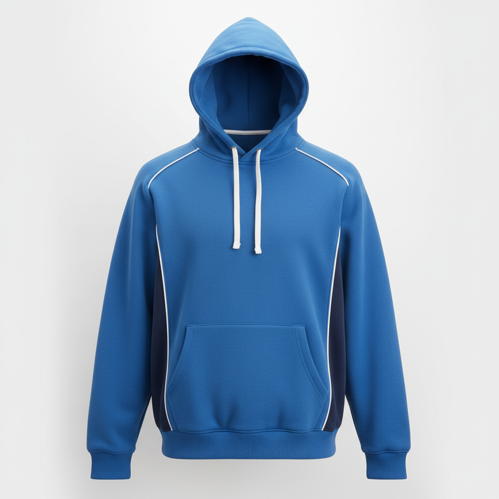 Front view of custom basketball hooded sweatshirt with team logo on chest and kangaroo pocket. Empire Five Athletics