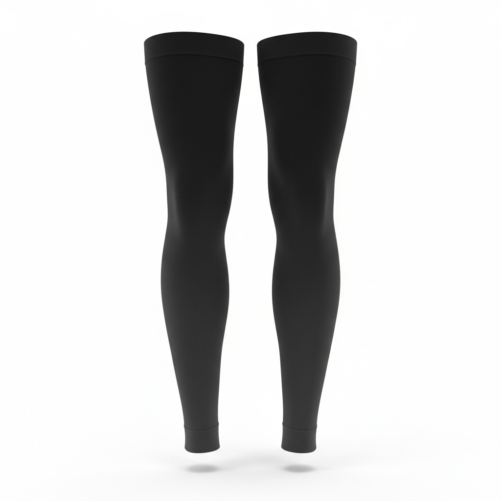Front view of custom basketball leg sleeve in 4-way-stretch poly-spandex with gripper bands and sublimated team color from Empire Five Athletics