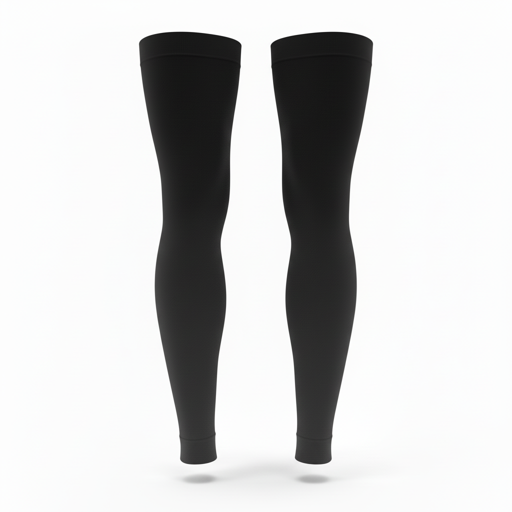 Side view of custom basketball leg sleeve showing the four-way-stretch fit and knee panel