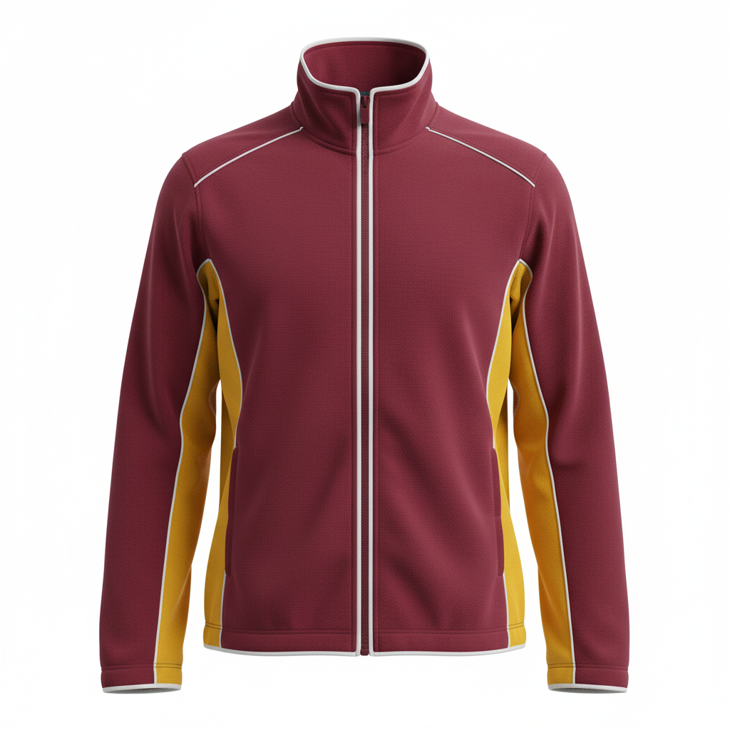 Front view of custom basketball performance fleece jacket in 300 GSM polyester micro-fleece with a full zip and embroidered team logo from Empire Five Athletics
