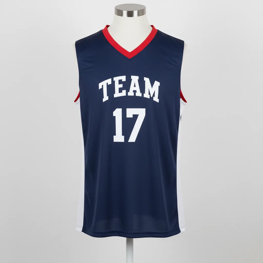 Front view of custom basketball practice jersey in lightweight 160 GSM polyester mesh. Empire Five Athletics
