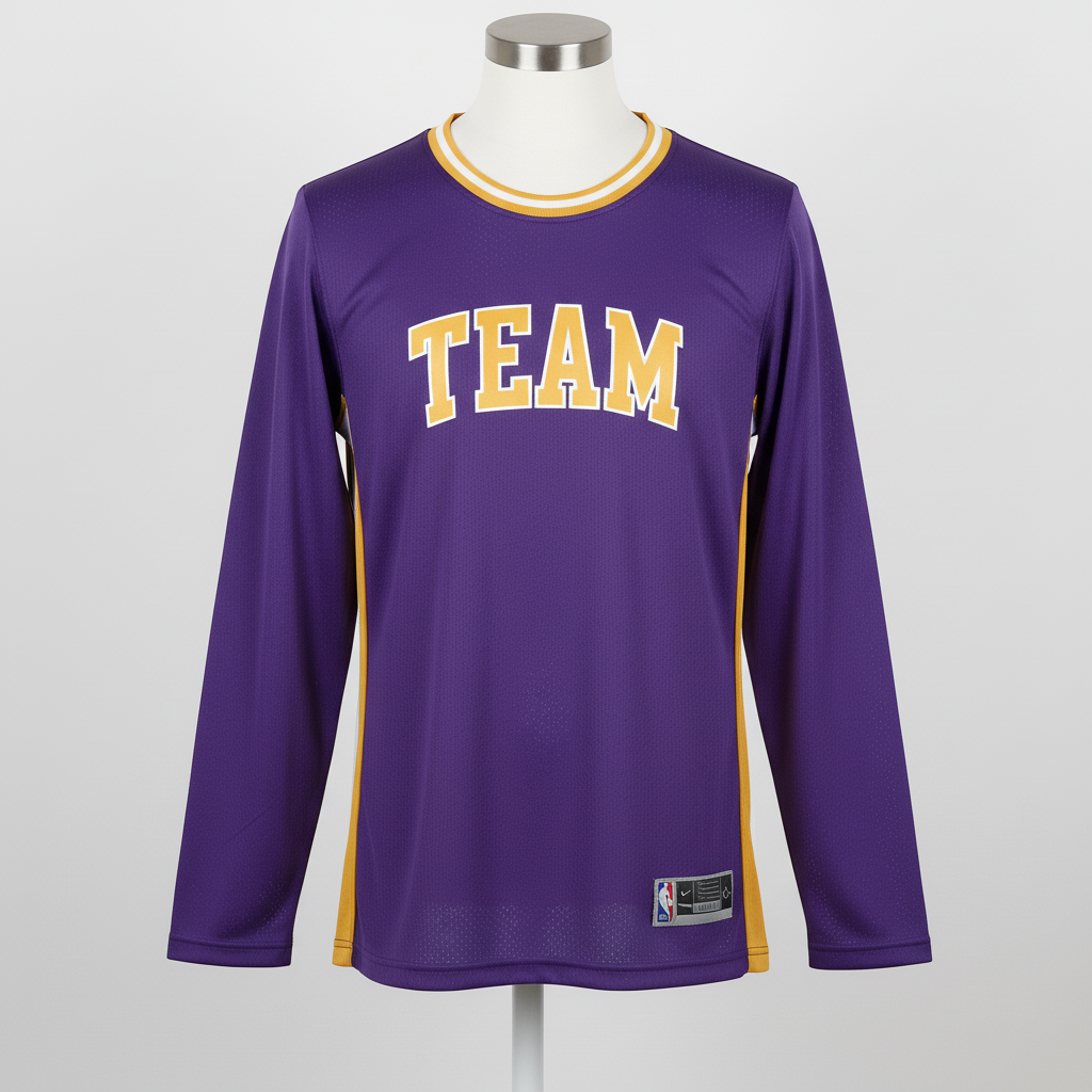 Front view of custom basketball shooting shirt with team logo and player number. Empire Five Athletics