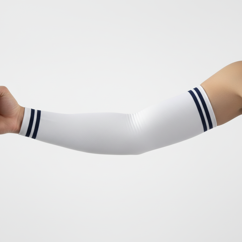 Side view of custom basketball shooting sleeve showing the four-way-stretch fit