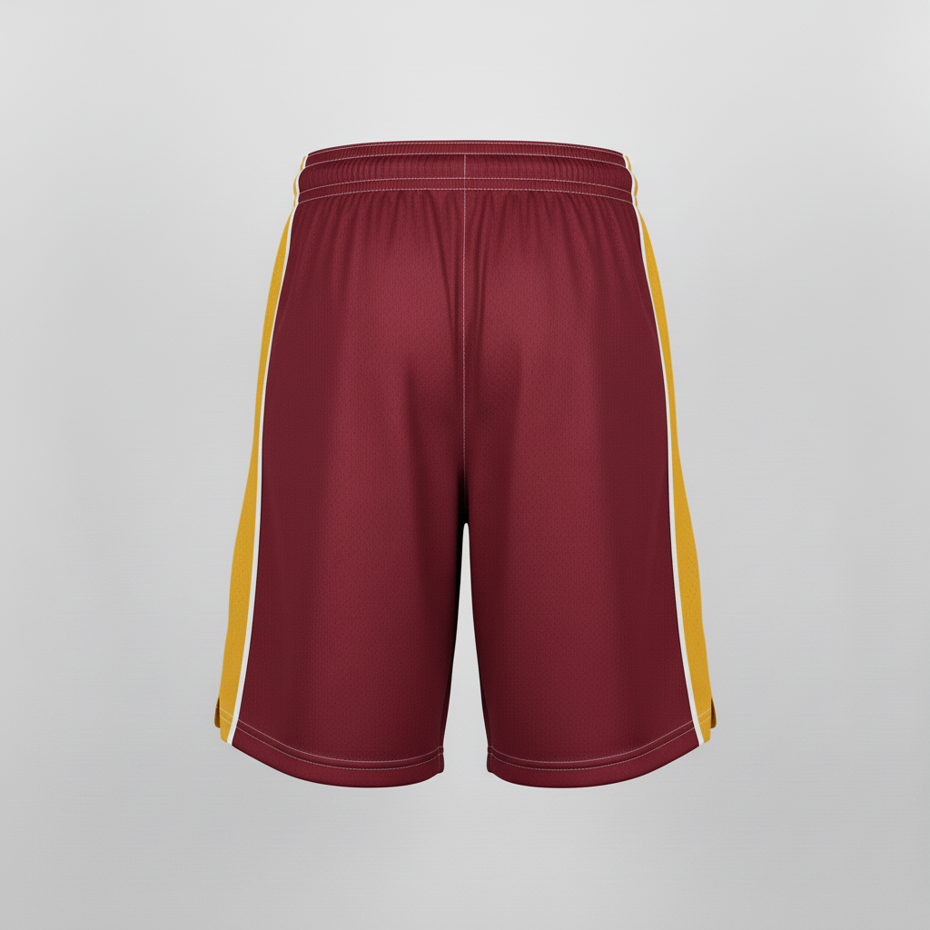 Back view of custom 9-inch basketball shorts showing the elastic waistband and longer leg