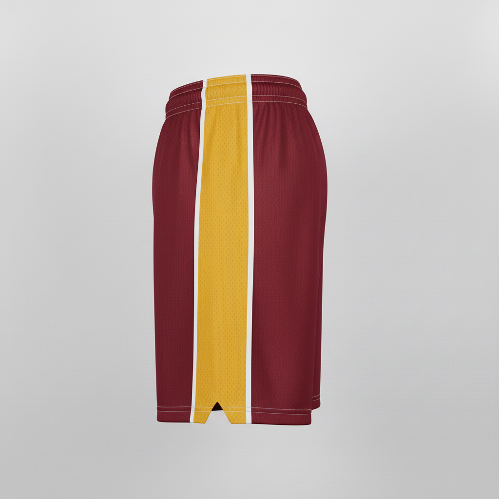 Side view of custom 9-inch basketball shorts showing the 9-inch inseam and side panel
