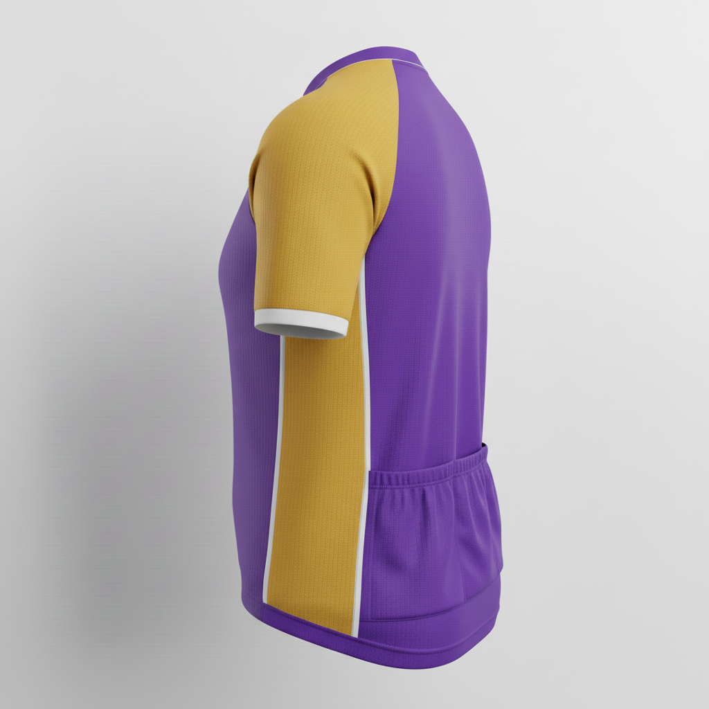 Side view of custom basketball warm-up set jacket showing the stand-up collar, full zipper, and side-seam pocket