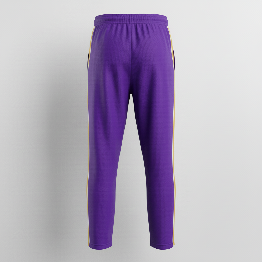 Back view of custom basketball warm-up set tapered pants showing the elastic ankle cuff and brushed-interior fabric