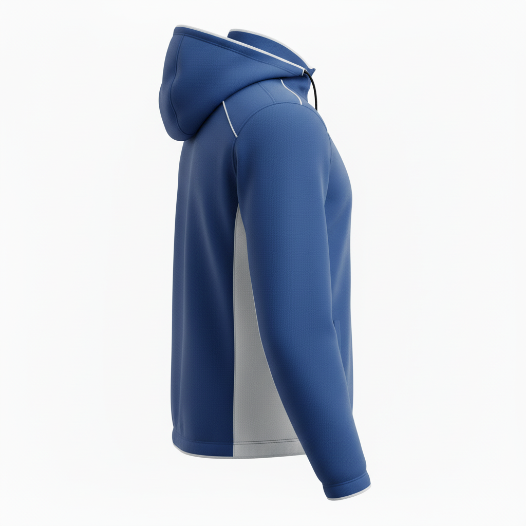 Side view of custom basketball windbreaker showing the zip pocket and stand collar