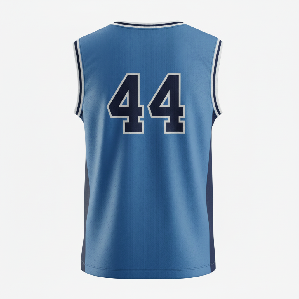 Back view of custom double-double reversible basketball jersey showing reinforced reversible binding and solid-knit construction