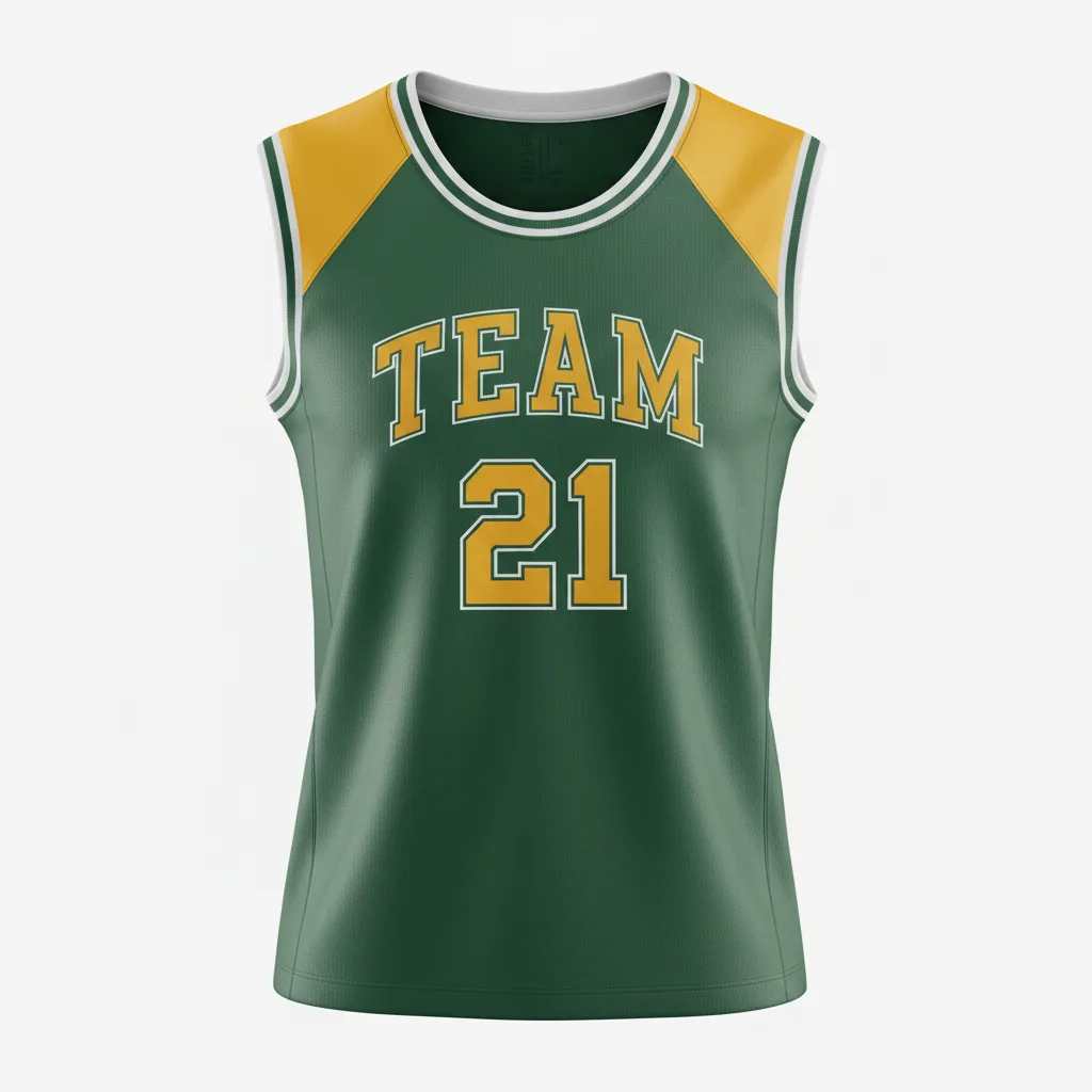 Front view of custom moisture-wicking basketball jersey in a lightweight 150 GSM performance knit with sublimated team colors from Empire Five Athletics