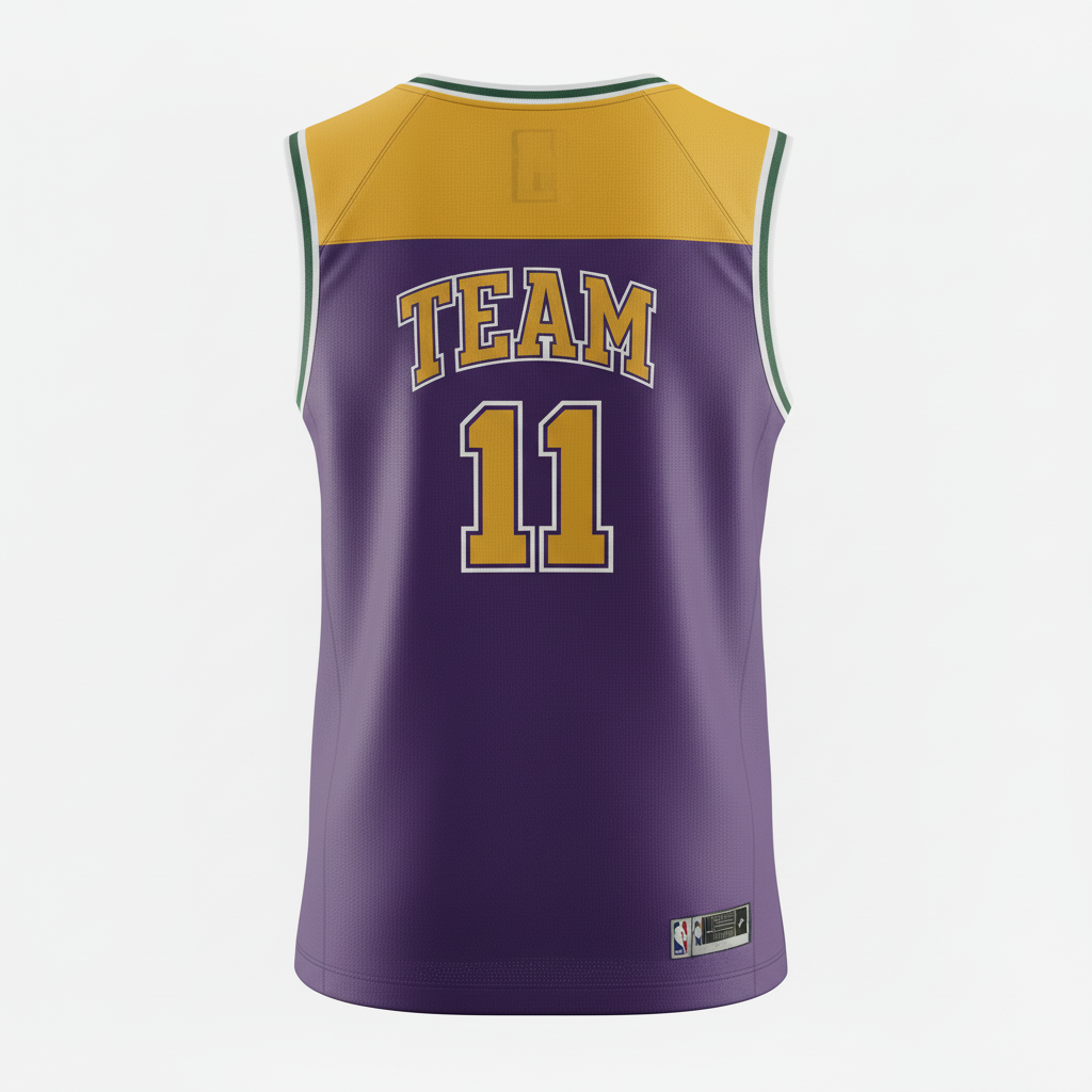 Back view of custom reversible mesh basketball tank jersey showing player name and number